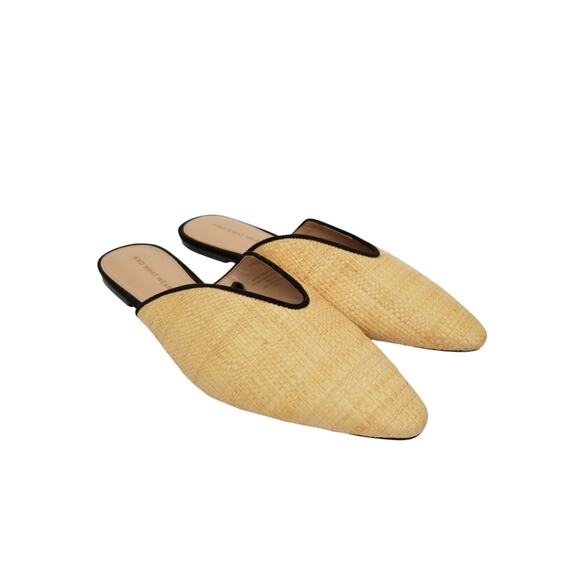 Who What Wear Shoes - Who What Wear Women's Cream Natural Woven Mules Flats Black Piping Size 11